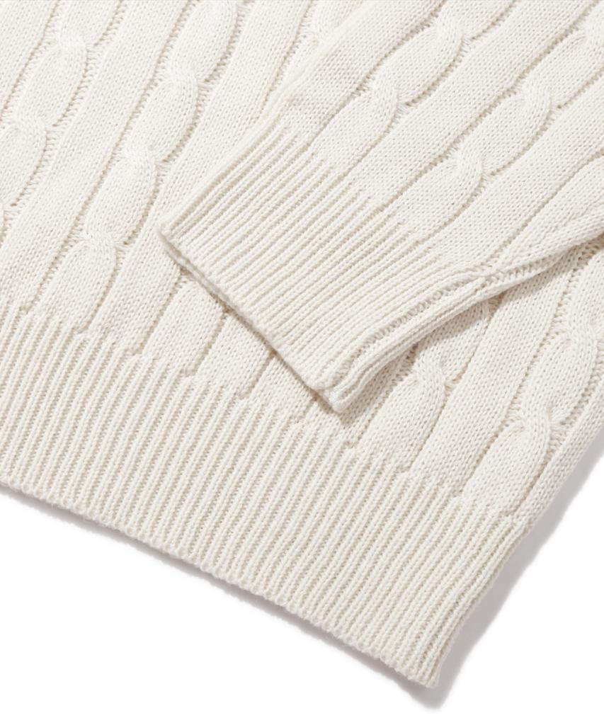 TRILLION Washable Boat Embroidery Cable Crew Neck Knit (Ivory)