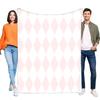 Soft Cozy Pink White Diamond Pattern Flannel Throw Blanket Lightweight for Bed Sofa Home Decor Gift