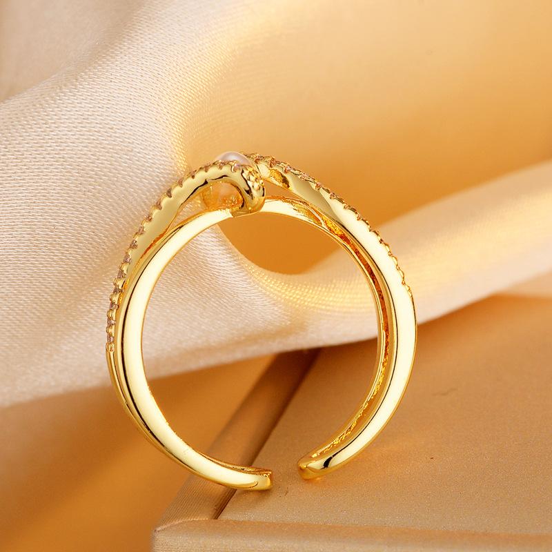 Pearl Gold Ring Women's Simple Light Luxury Fashion Adjustable Ring Personality Retro Niche Design Open Ring