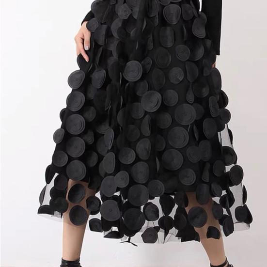 Women Maxi Skirt Retro A-Line Large Hem Skirt Solid Color 3D Dot Decor High Waist