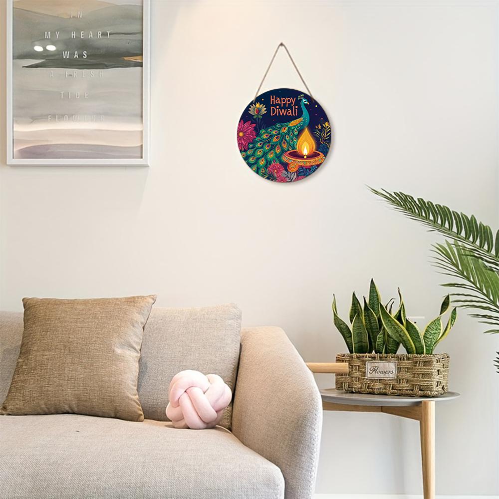 2D Flat Hanging Decorative Signs, Interior Wall or Door Decoration, Diwali Peacock Pattern Decoration, Interesting Gifts for Family and Friends