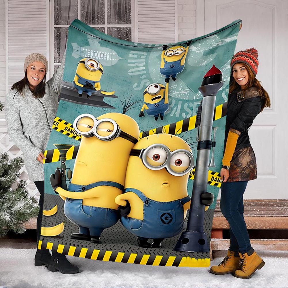 1 Stück Minions Outdoor Flanelldecke für Mädchen Weich, Leicht, Perfekt zum Campen und als Geschenk, Digital