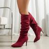 Modeschuhe Damen 2024 Übergröße Kniehohe Damenstiefel Slipper Moderne Stiefel Damen Plissiert Spitz Hohe Dünne Absätze Damenschuhe
