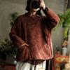 Women Vintage Print Floral Stand Long Sleeve Coats Autumn Bandage Warm Chinese Style Female Coats