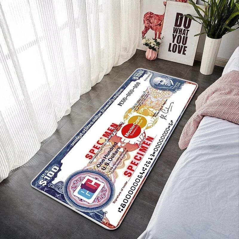 Creative Dollar Bill Print Floor Mat Non Slip Rug for Bedroom Living Room Kitchen Entrance Durable Washable Carpet Home Decor