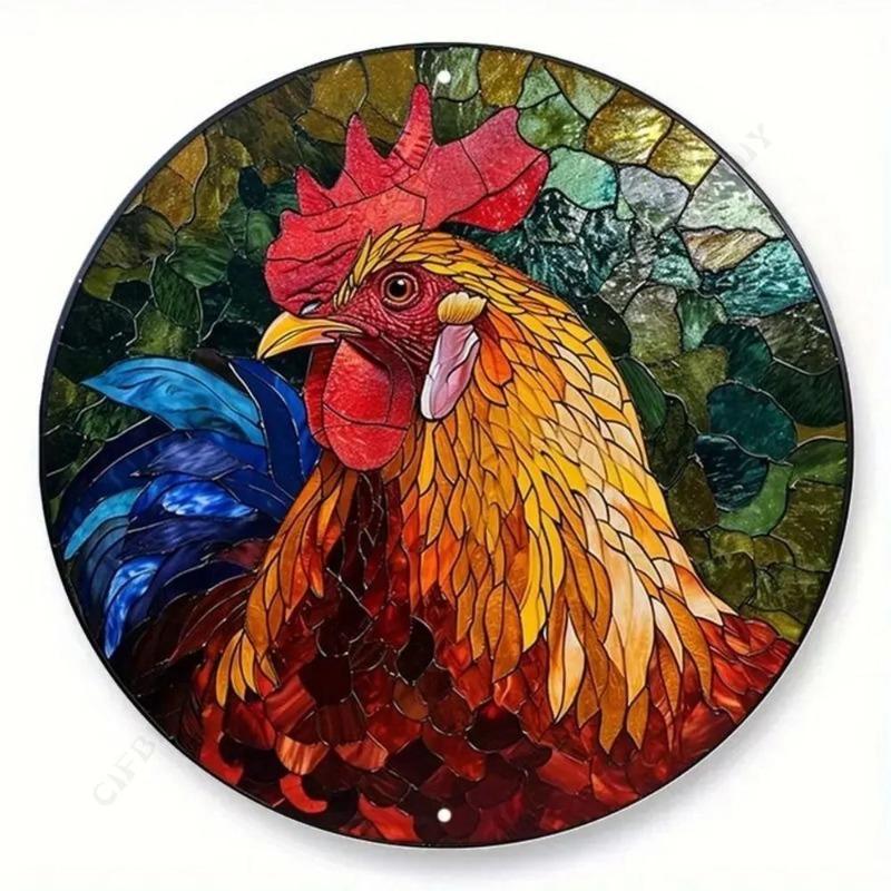 Kippenhok Rond Tinnen Bord, Boerderijstijl 20x20cm