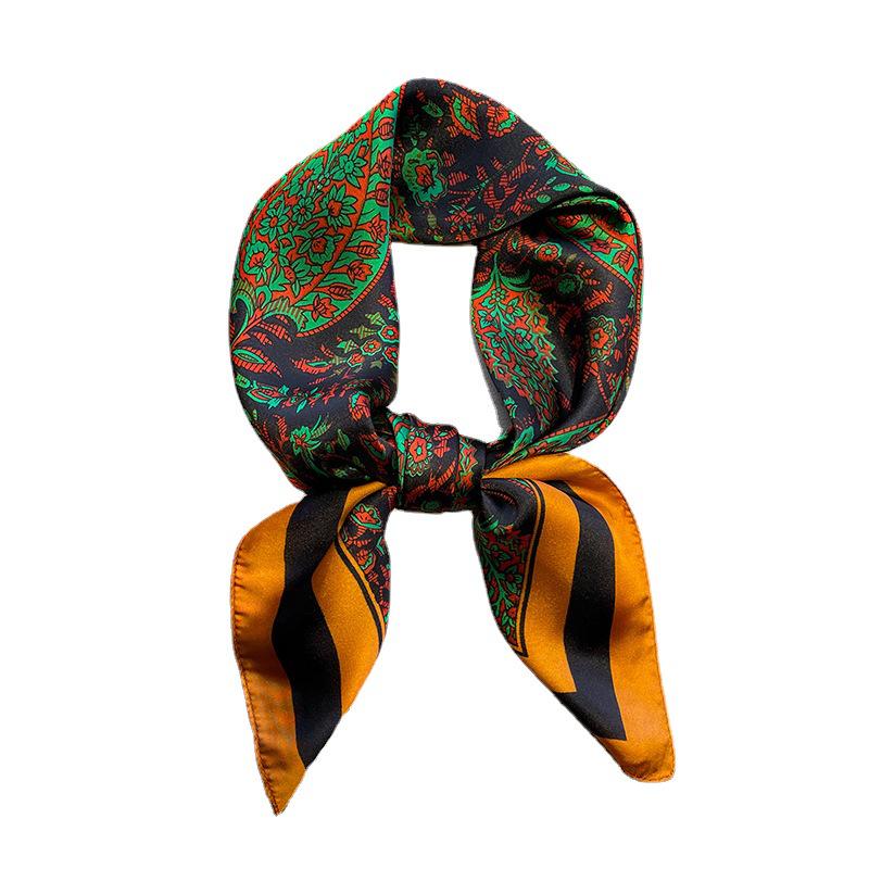 Versatile Retro Cashew Silk Scarf: Women's Decorative Small Square Scarf, Neckerchief, Hair or Bag Tie Shawl