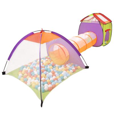 Selonis 3-in-1-Spielzelt mit Tunnelspielplatz, Bällebad mit 100 Bällen für Kinder, mehrfarbig:weiß/orange/babyblau/türkis