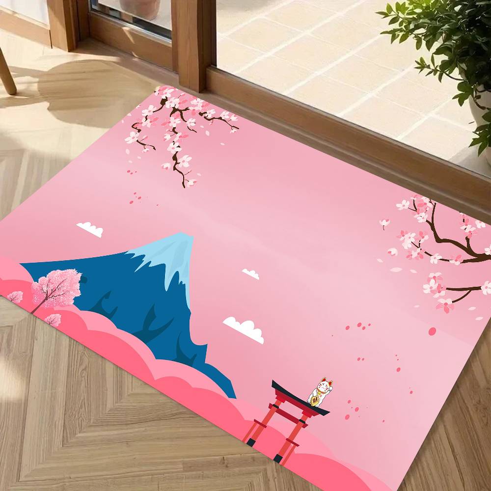 Tapete de Chão Flores de Cerejeira Monte Fuji Adequado Para Sala de Estar Cozinha Banheiro Tapete Antiderrapante Tapete de Pé Doméstico