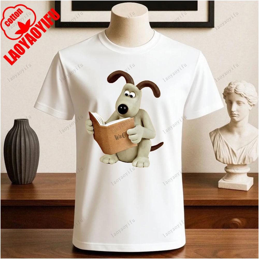 Wallace und Gromit Bedruckte T-Shirt Tops Cartoon und Anime Bedrucktes T-Shirt Sommer Baumwolle Lässig Atmungsaktiv Camisetas T-Shirts