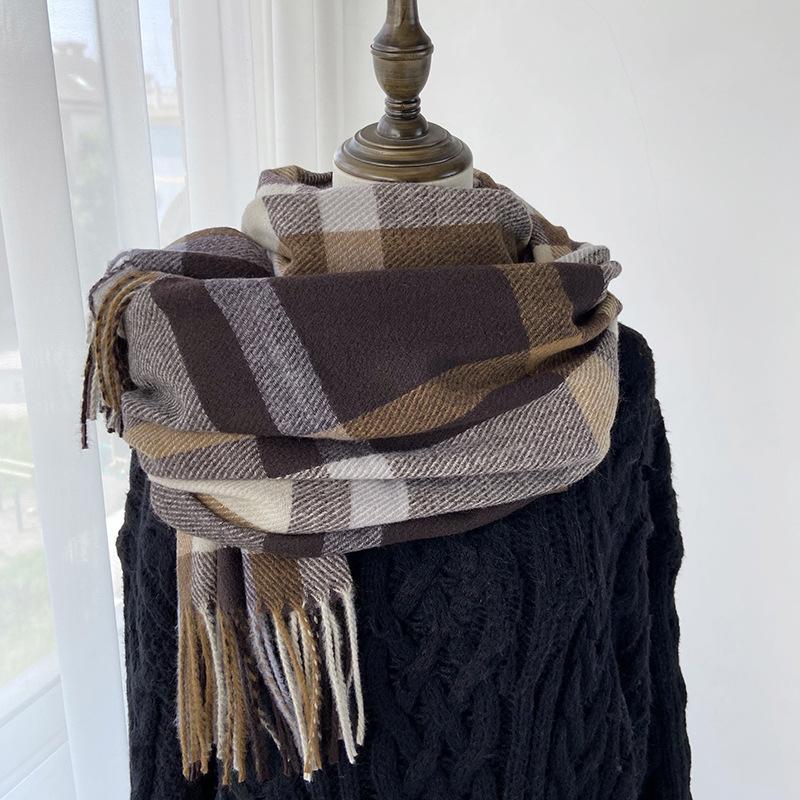 Women'S Plaid Scarf Women'S Autumn And Winter Imitation Cashmere Fringed Shawl Student Warm Thickened Scarf