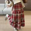 Autumn Women's Plaid Print Patchwork Lace-up Loose Casual Skirt