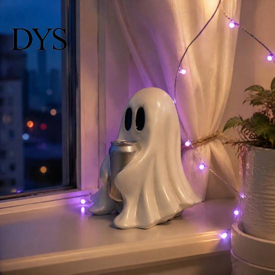 Compact Ghost Statues Halloween Figurine with Drinks, Resin Statue, Cute Spooky Desktop Creative Shaped Ornaments Ornament for Party Tabletop