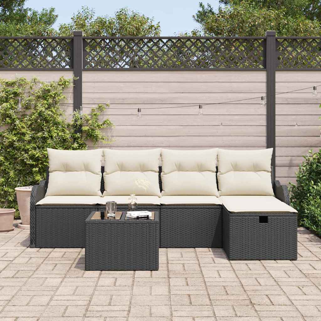 Garden Sofa Set with Cushions 6 pcs Black Poly Rattan