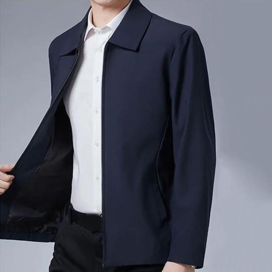 Chaqueta de Hombre Solapa Color Sólido Hombres Mayores de Mediana Edad Manga Larga Cierre de Cremallera Recto Formal Negocios Casual Suave Primavera Otoño Diario Abrigo