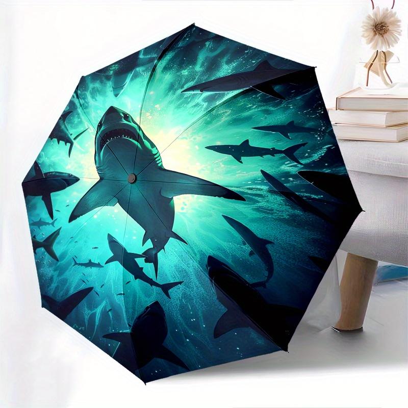 Shark Swarm Theme 8 Bone Hand Automatic Folding Umbrella, Compact and Portable Design, A Perfect Gift for Birthday, Christmas or Business Us