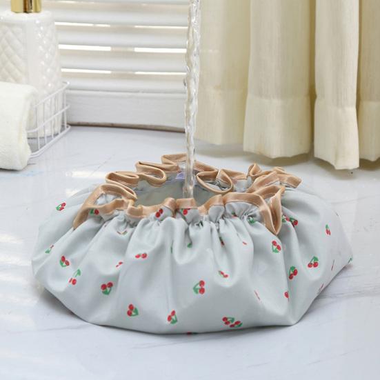 Waterproof Shower Cap with Elastic Edge Cherry Pattern Bath Cap Comfortable Dual Layer Shower Cap for Long And Short Hair Care