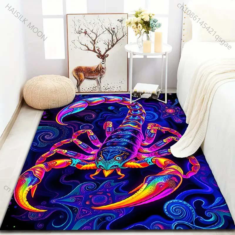 Neon Fantasy Scorpion Print Carpet for Bedroom Living Room Bedside Sofa Floor Mat Modern Home Decor Area Rug Large Size