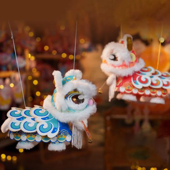 Handmade Lion Lantern Material Pack with Movable Head And Limbs DIY Lion Dance Lantern Kit Glowing Chinese Style Mid-Autumn Festival Lantern