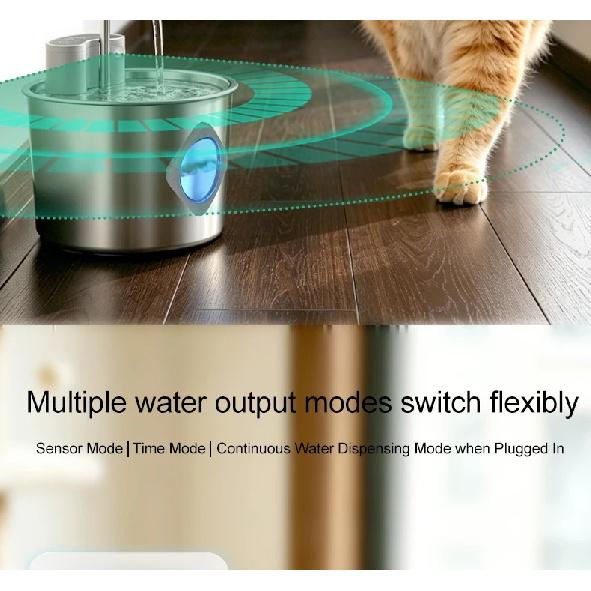 Smart Cordless Cat Water Fountain with 304 Stainless Steel 2.2L Capacity Pet Water Dispenser Automatic Feeder for Cats And Do