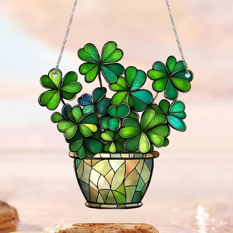 Stained Acrylic Window Hangings,Four Leaf Clovers Suncatchers for Window Hanging Housewarmings Gift Fake Plant Decors