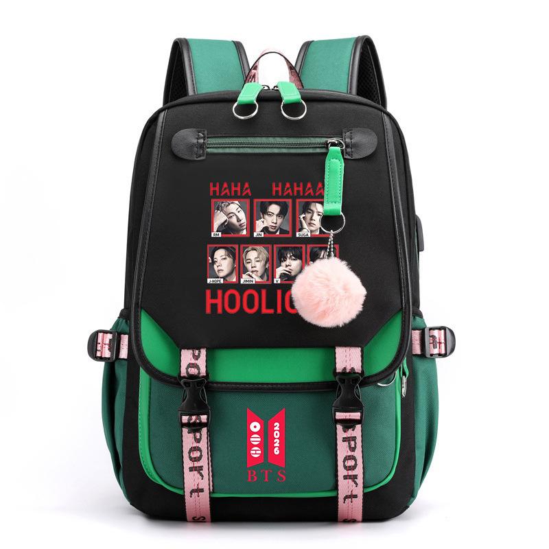 BTS Mode Rucksack mit Kontrastfarben für Schüler, Leichte Schulranzen mit großem Fassungsvermögen