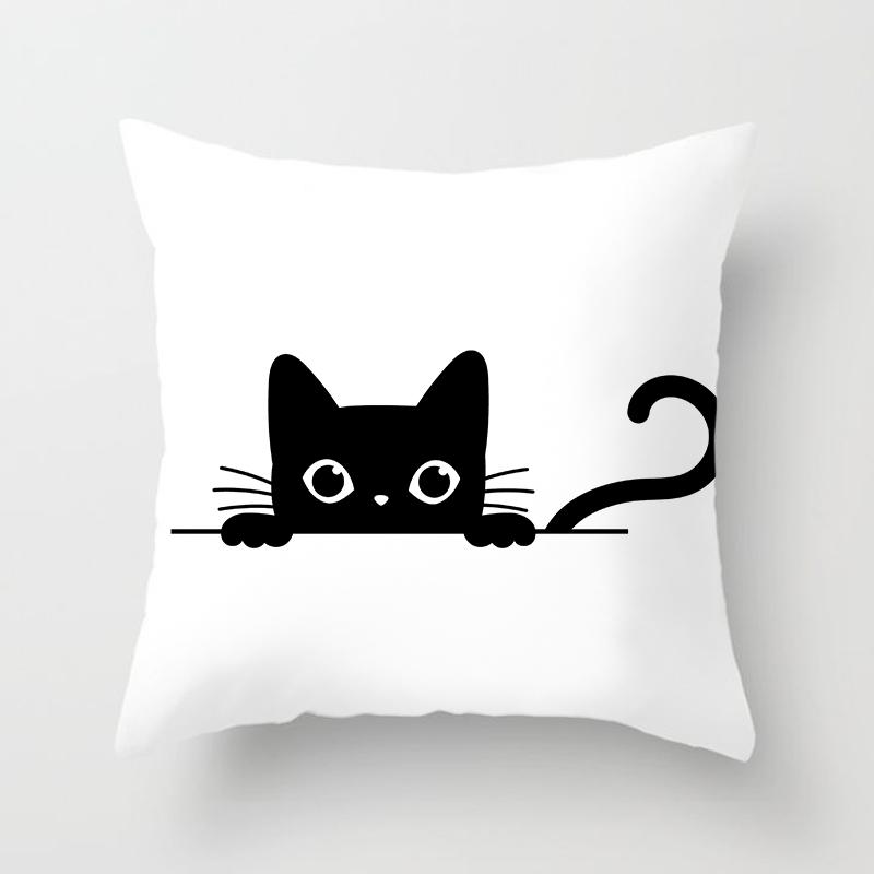 Lebka Kočka Černá Domácí Dekorace Povlak na Polštář Zlobivá Pohovka Auto Dekorace 45x45cm Povlak na Polštář Čtvercový Polyester