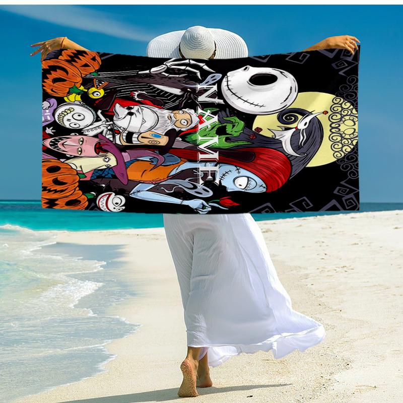 Custom Name Ultra-Soft Beach Towel with The Nightmare Before Christmas Theme,Ideal for Pool - Camping, Diving - Perfect Travel Essential, Vibrant Beac