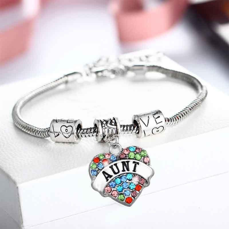 Bracciale a Cuore d'Amore Inlaid con Strass Colorati per Membri della Famiglia Regalo per la Famiglia**
