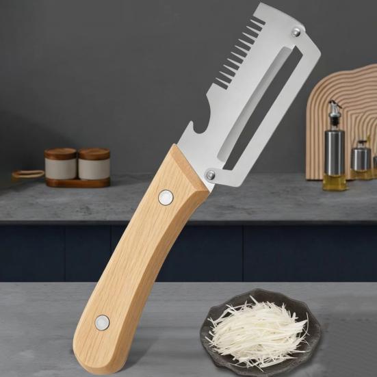 Edelstahl-Gemüseschäler mit Holzgriff 2-in-1 Obst-Kartoffelschäler