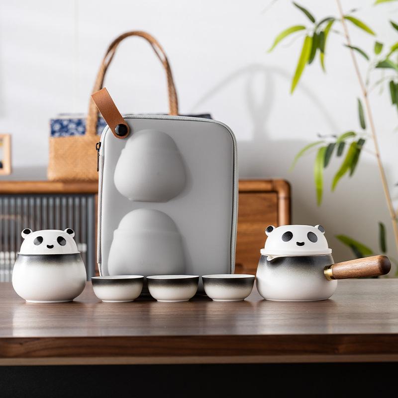 Guochao side handle, a pot of three cups of travel tea set, light luxury, modern suet jade porcelain, business commemorative gift