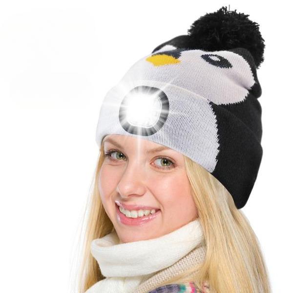 Women LED Hat USB Rechargeable Headlamp Hat Winter Warm Knitted Night Light Hat Suitable for Camping Running Walking