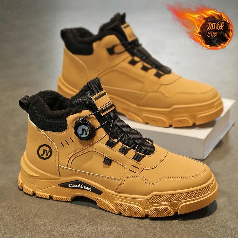 Winter Samt High-Top Martin Stiefel Herrenschuhe Britische Retro Arbeitsschuhe Herren Dicksohlige Verdickte Warme Kurze Stiefel Baumwollschuhe
