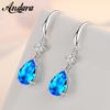 925 Sterling Silver Earrings Blue Crystal Zircon Heart-Shaped Water Drop Earrings for Women Fashion Jewelry Gifts