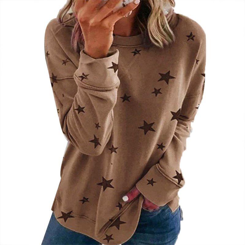 Women Casual Tunic Crew Neck Long Sleeve Star Print Tee Top Blouse For Daily Comfort And Style