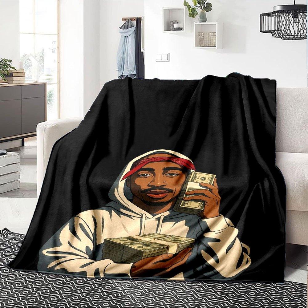 1 pièce Couverture Hip Hop 2Pac Douce Légère Toutes Saisons Jeté Polyvalent pour Canapé, Lit, Bureau & Pique-niques, Style Français avec Art d'Album Iconique & Citations