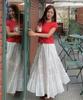 Ridge Shirred Long Tiered Skirt (Off-White)