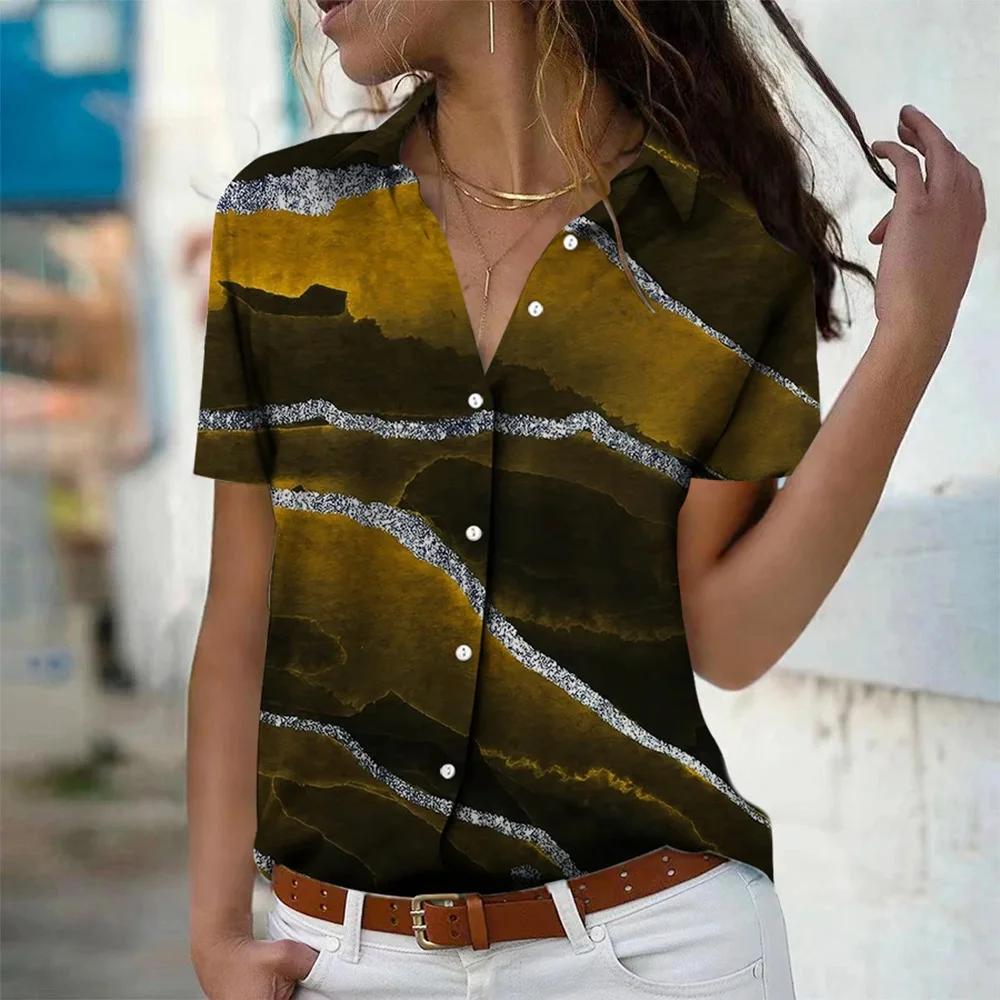 Fashion Women's Floral 3d Printed Short Sleeve Lapel Shirts Tops 2026 New Summer Blouses Tops