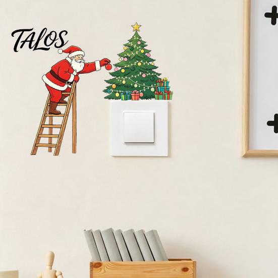 Waterproof Christmas Decorations Light Switch Sticker, Santa Claus Climbing Ladder Cover Funny Removable PVC Glass Stickers Peel & Stick Wall