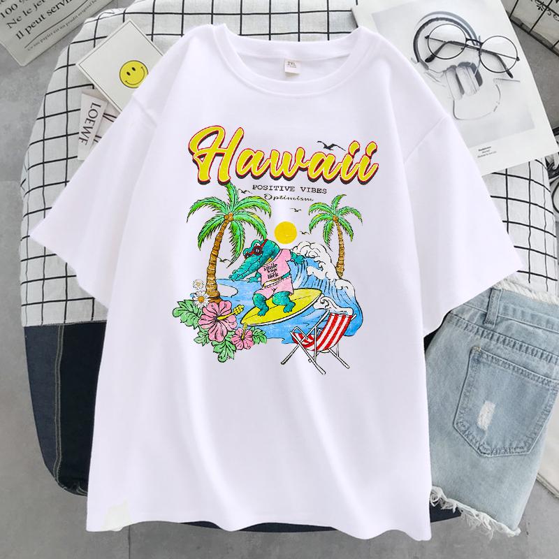 Hawaii Positive Vibes Optimism Print Women T-Shirt Cotton Loose Tshirts Street Breathable Tee Shirt Summer T Shirts