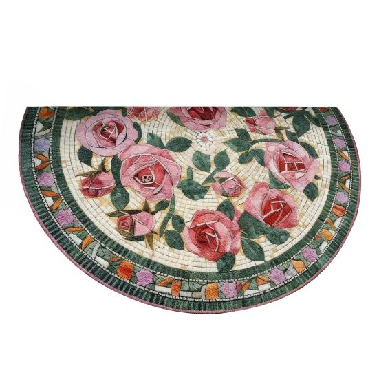 Floral Doormat Absorbent Half Round Floor Mat Non-Slip Door Mat Decorative Entrance Rug