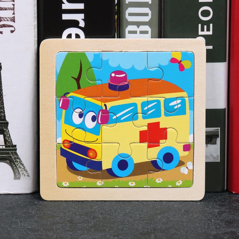 11*11cm 3D Holzpuzzle Baby Spielzeug Cartoon Tier Verkehr Tangram Puzzlespiel Frühes Lernen Pädagogisches Spielzeug für Kinder