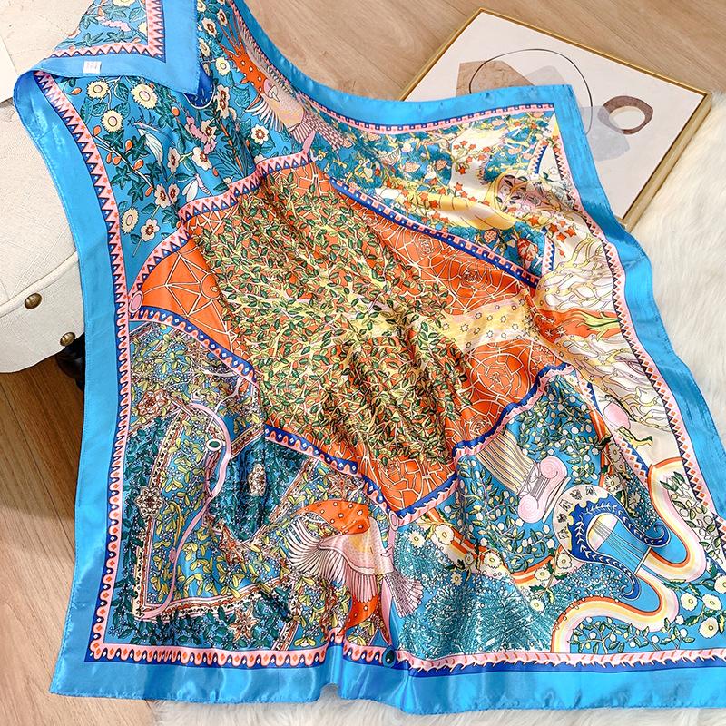Silk Square Scarf Women Luxury Headscarf Print Shawls Female Hijab Hair Band Vintage Neckerchief Ladies Pashmina Bandana
