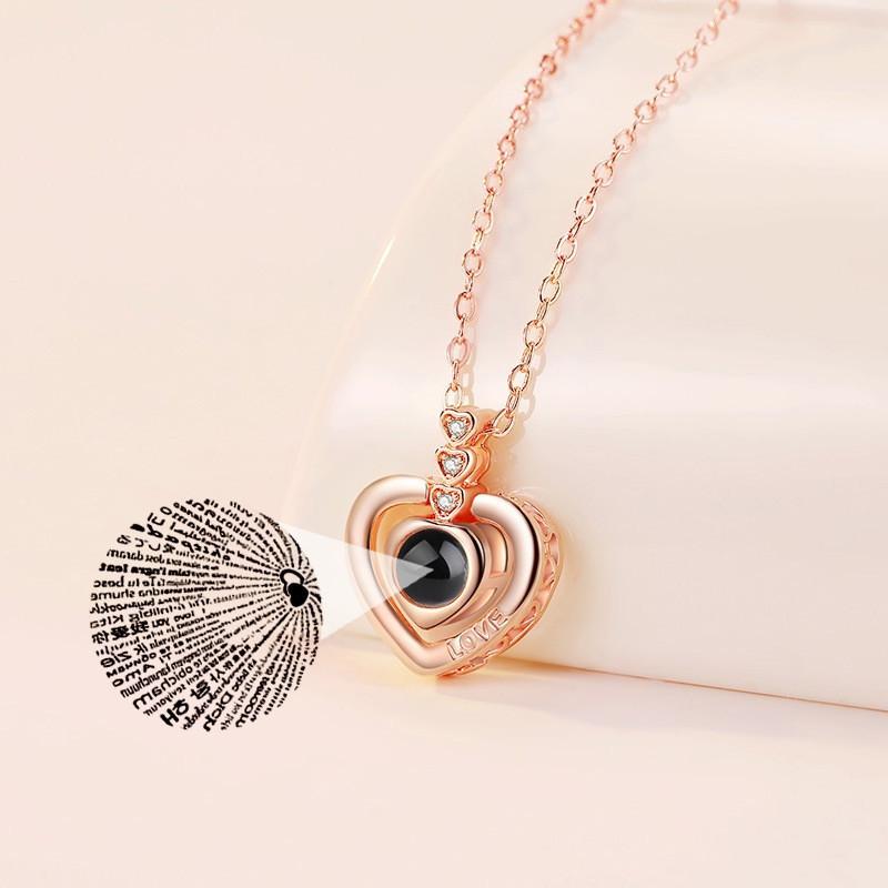 100 Languages I Love You Memory Projection Necklace Double Peach Heart Heart Collar Chain