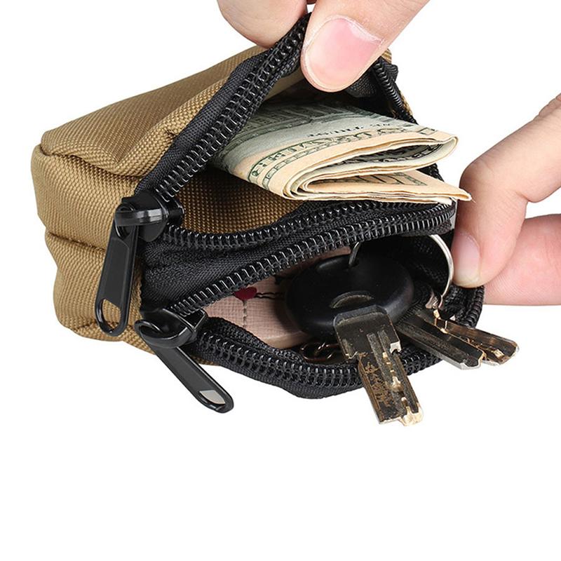 Nylon Double Zipper Pocket Coin Purse Men Outdoor Pouch Lightweight Small Card Holder Keys Storage Belt Waist Bag