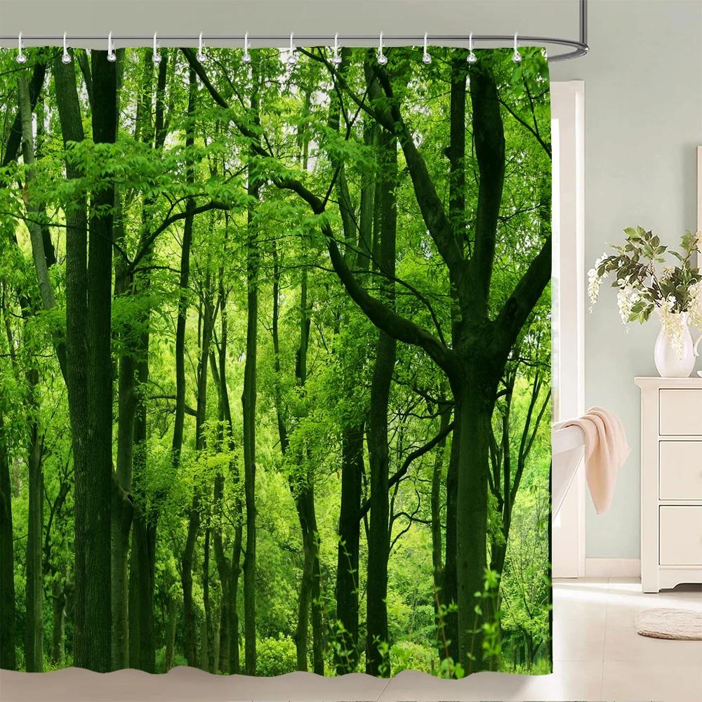 Nature Forest Waterfall 3D Shower Curtain Landscape Bathroom Curtains Waterproof Fabric With Hooks Home Decoration Bath Curtain
