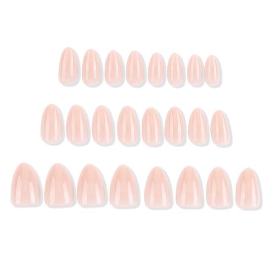 24 Bucăți Unghii False Nude cu Apăsare pentru Femei, Unghii False Naturale Lucioase Tip Migdal Lipite, Acoperire Completă Unghii False Lungi cu Lipici