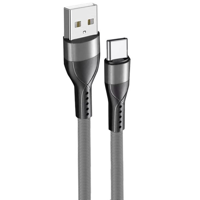 Câble USB-C Charge Rapide 3A - BOOLING - Xiaomi Redmi Note 13 Pro - Nylon Slim 1M Gris