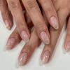 24 Pcs Glittering Full Cover Stick On Nail Short Round False Nail Sweet Flowers Press On Nail Simple Artificial Nail