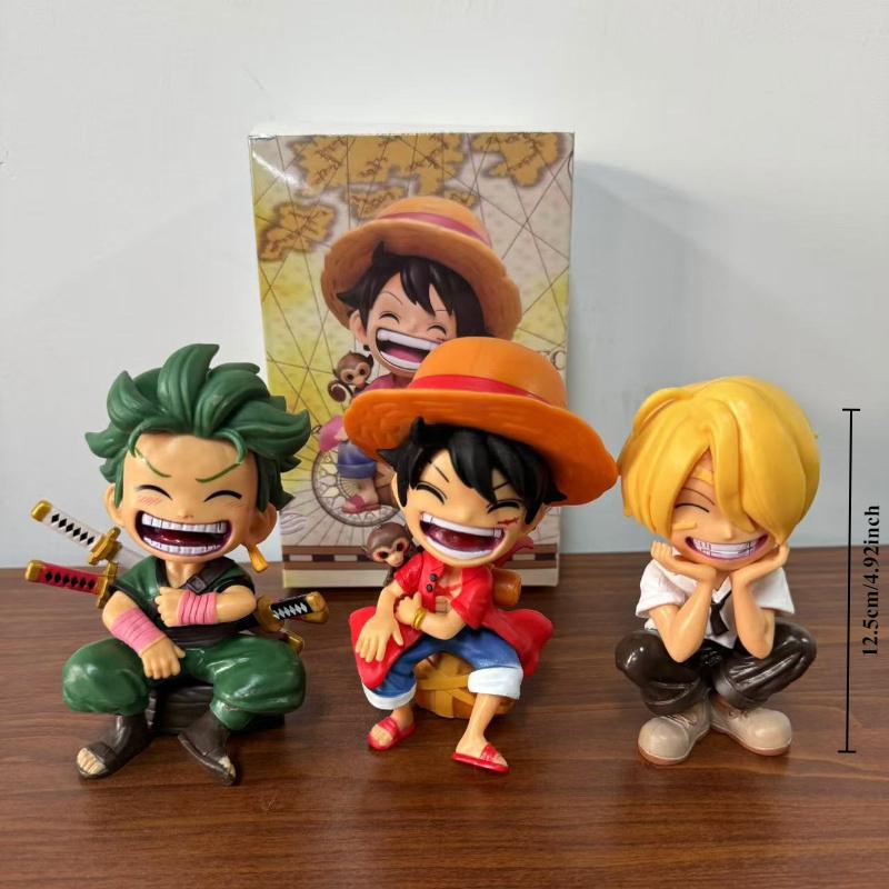 3pcs13cm Anime Figure One Piece Monkey Luffy Roronoa Zoro Kawaii Toys Figural Nendoroid Car Decoration Model Gift D Q PVC Kid Friendly Entertaining